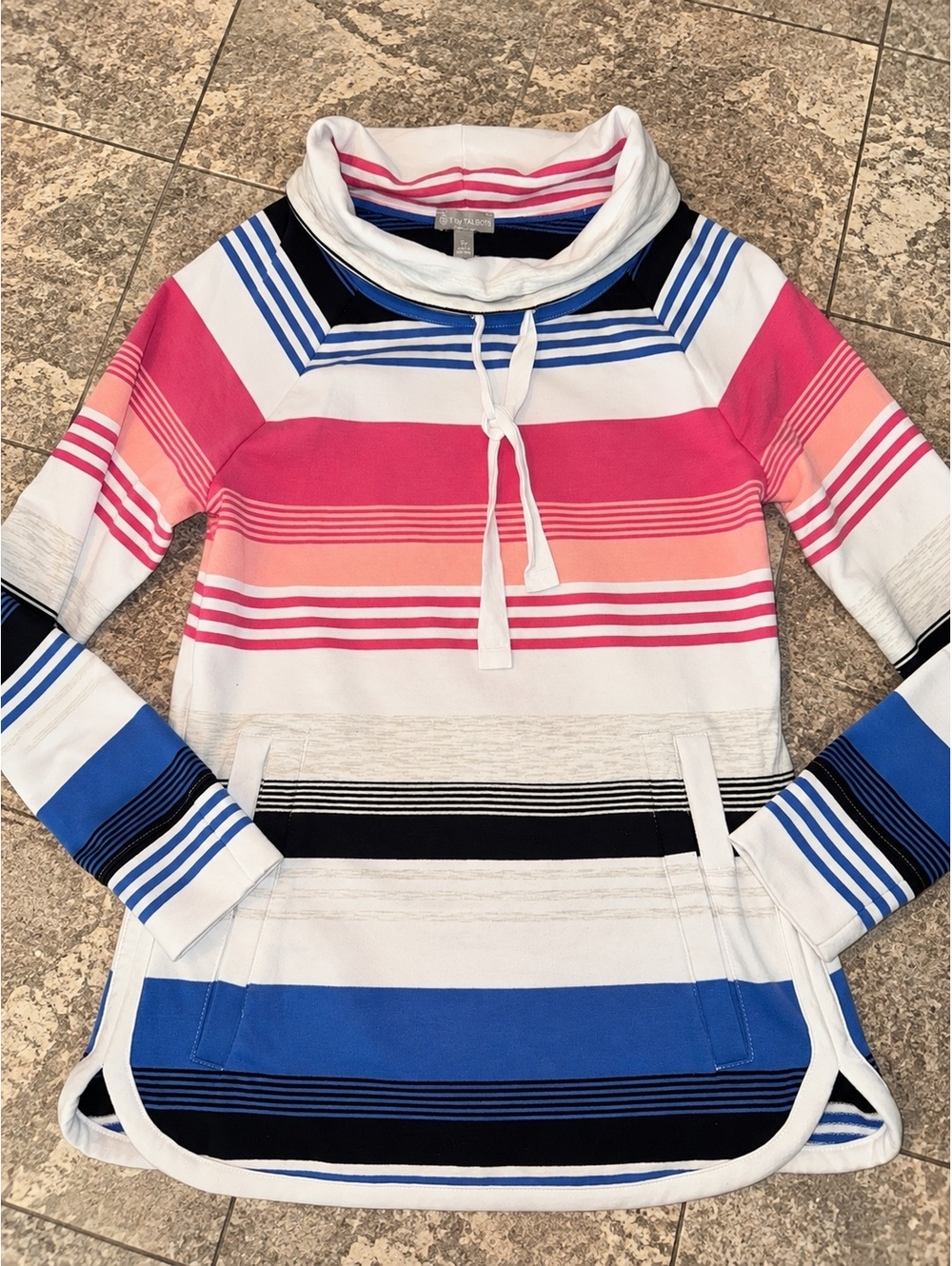 T by Talbots Women's Striped Pullover Hoodie Sweatshirt Small